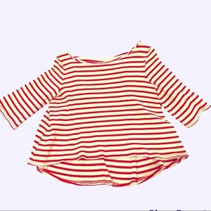We the Free ❤️🤍 Red & White Striped Waffle Knit Boat Neck Top with Pleated Back